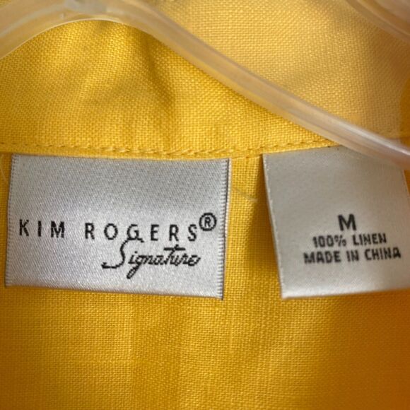 Kim Rogers Linen Shirt Top M Yellow Button Up 3/4 Sleeve Artsy Breathable Travel - Picture 3 of 7